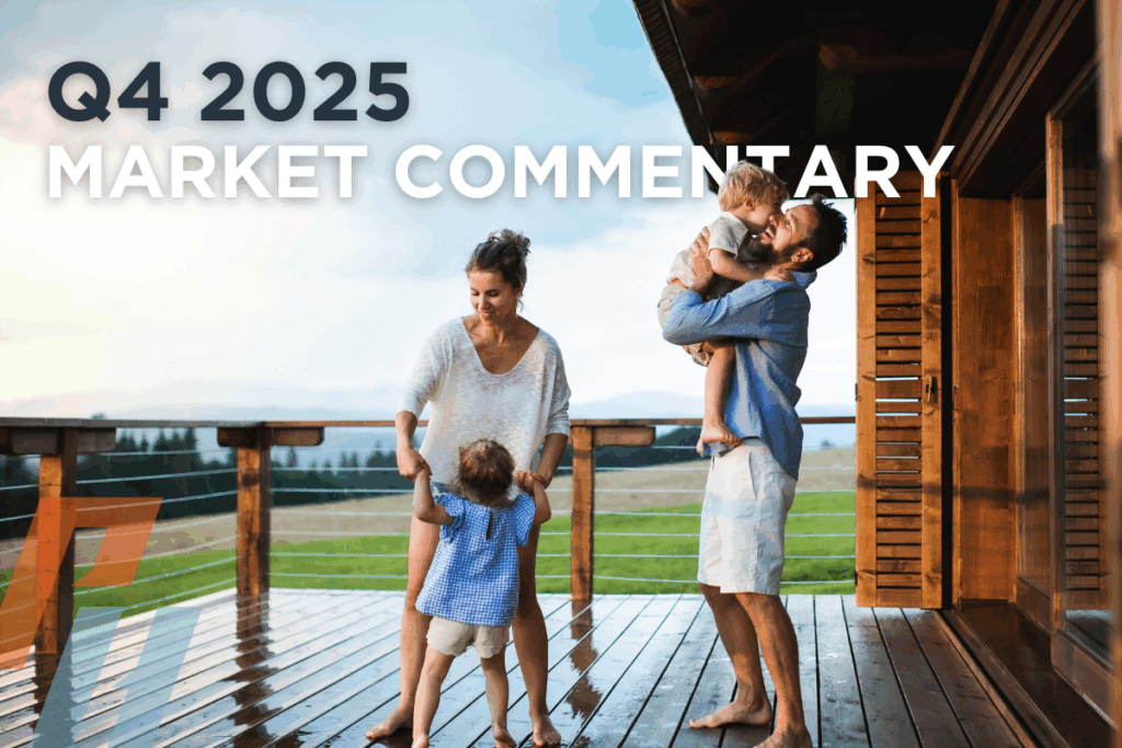 Family with small children playing in rain